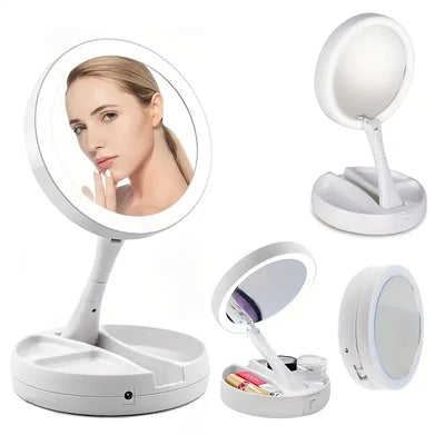 GleamFold – Double-Sided LED Makeup Mirror