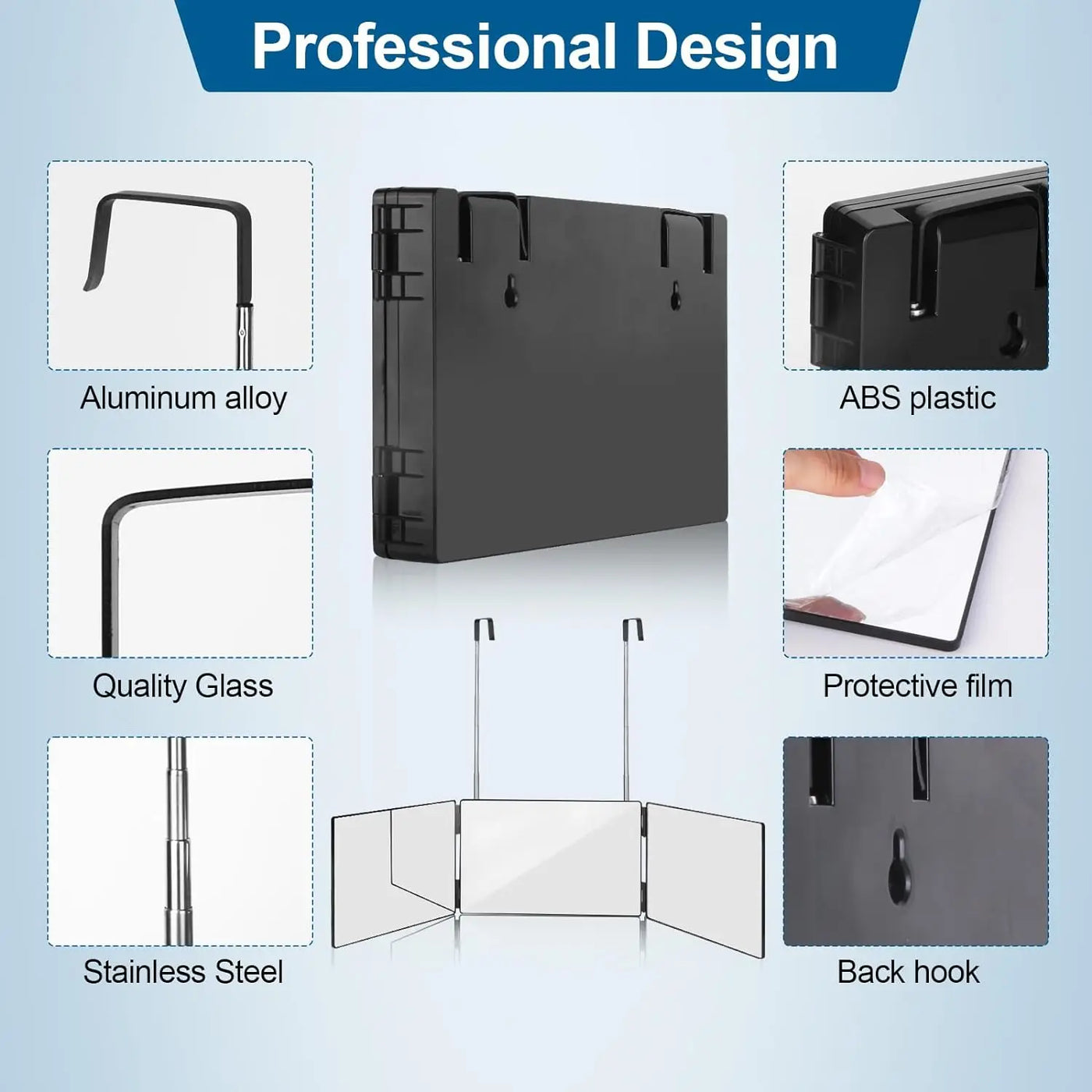 Miragé – 3-Panel Folding Mirror with Adjustable Hooks