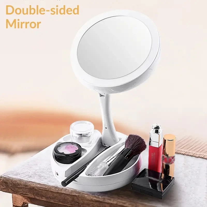 GleamFold – Double-Sided LED Makeup Mirror