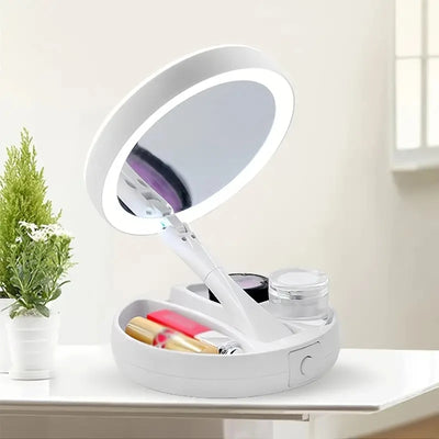 GleamFold – Double-Sided LED Makeup Mirror