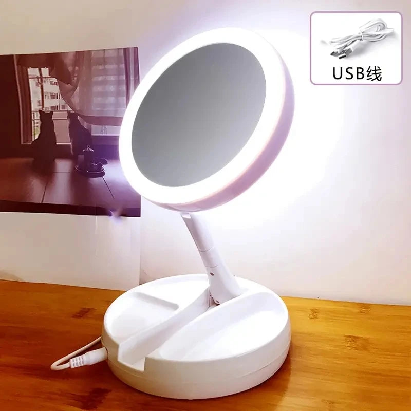 GleamFold – Double-Sided LED Makeup Mirror