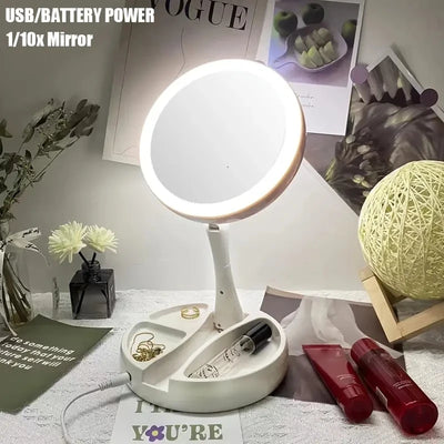 GleamFold – Double-Sided LED Makeup Mirror