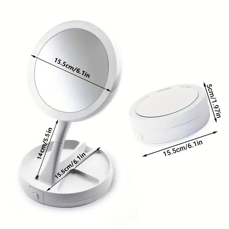 GleamFold – Double-Sided LED Makeup Mirror