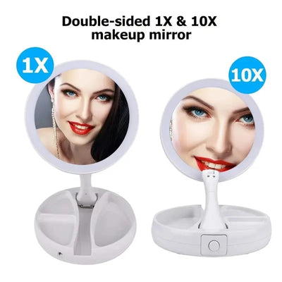 GleamFold – Double-Sided LED Makeup Mirror